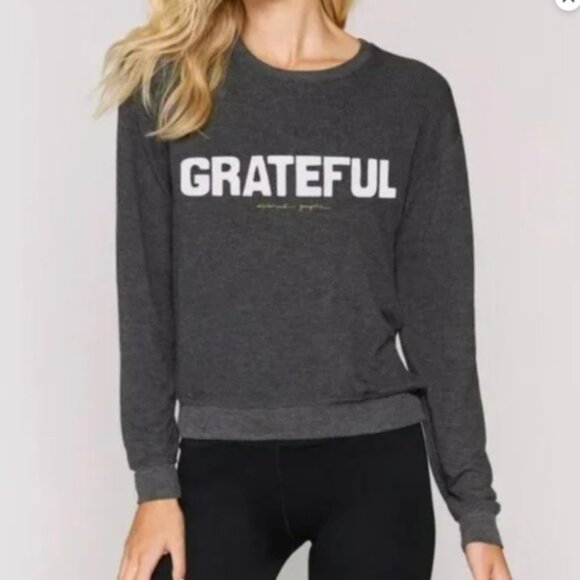 Spiritual Gangster Tops - GUC Spiritual Gangster "Grateful" Cropped Sweatshirt, Sz - Lg